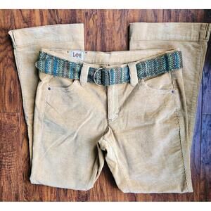 LEE Vintage Tan Brown Corduroy Flared Pants Bottoms Fabric Colorful Belt